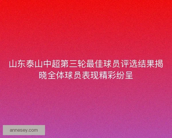 山东泰山中超第三轮最佳球员评选结果揭晓全体球员表现精彩纷呈