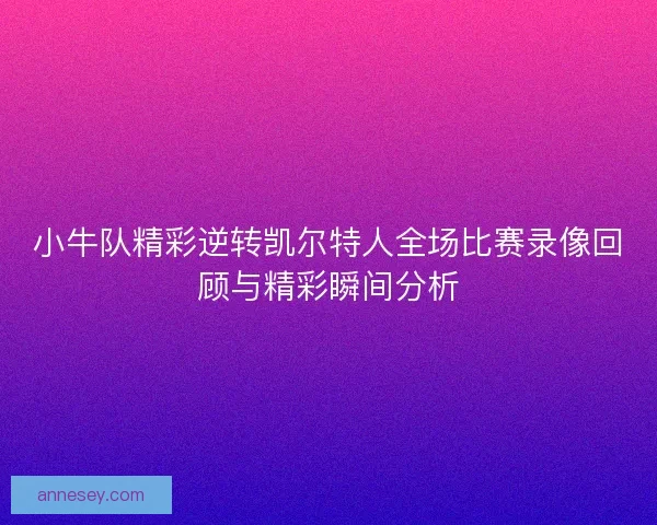 小牛队精彩逆转凯尔特人全场比赛录像回顾与精彩瞬间分析