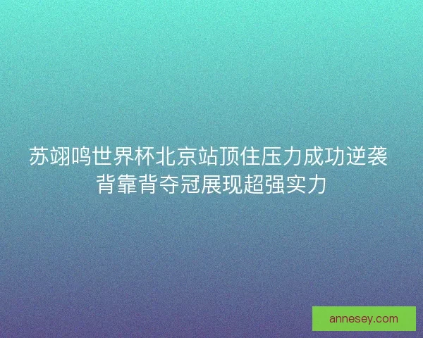 苏翊鸣世界杯北京站顶住压力成功逆袭 背靠背夺冠展现超强实力